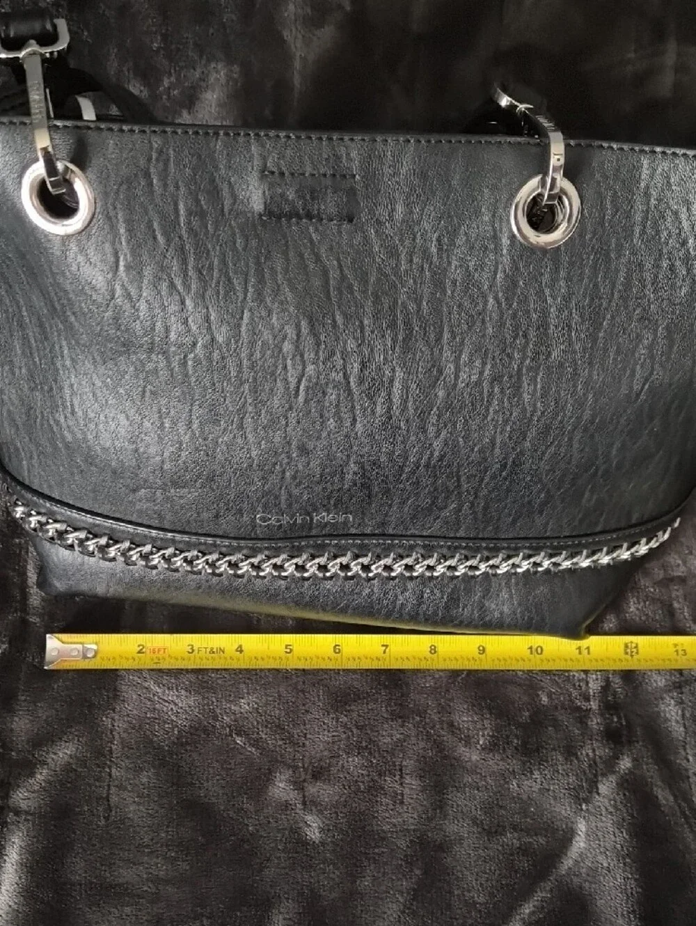 Calvin Klein Black Tote with Silver Chain Accent